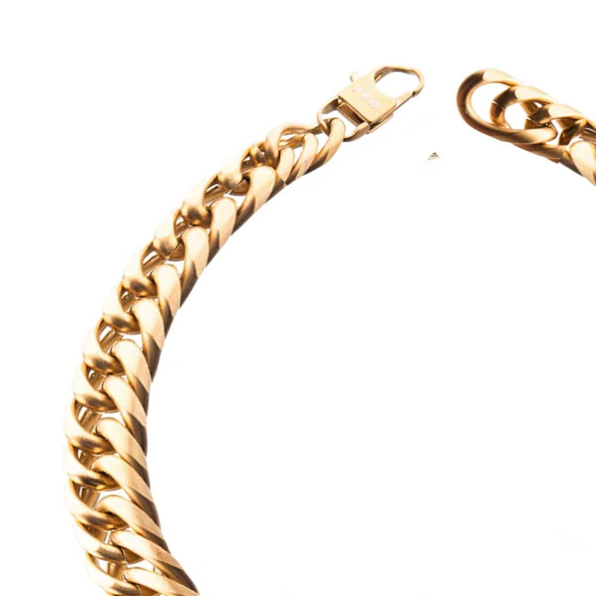 INOX JEWELRY Bracelets Golden Tone Stainless Steel Matte Finish New England Cuban Chain Bracelet BR470215MGD