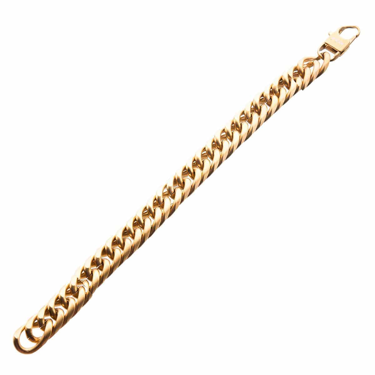INOX JEWELRY Bracelets Golden Tone Stainless Steel Matte Finish New England Cuban Chain Bracelet BR470215MGD