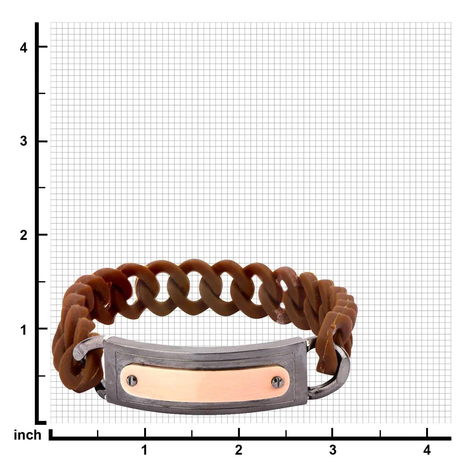 INOX JEWELRY Bracelets Gray and Rose Tone Stainless Steel on Brown Silicone Curb ID Tag Bracelet BRRARB13BR