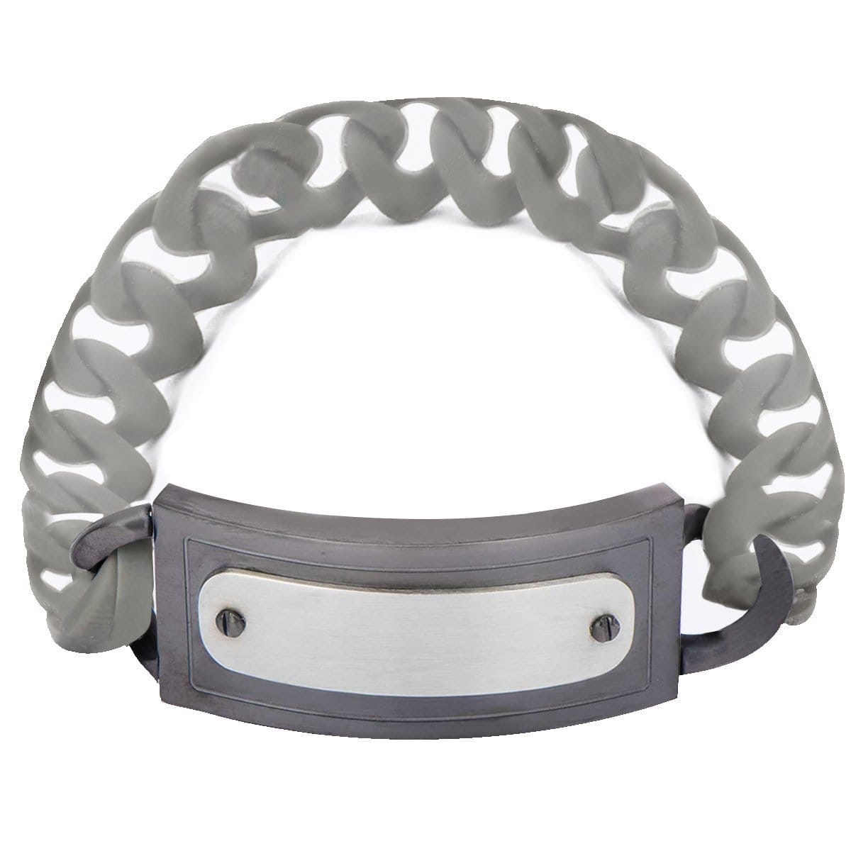 INOX JEWELRY Bracelets Gray and Silver Tone Stainless Steel on Large Gray Silicone Curb ID Tag Bracelet BRRARB19GY