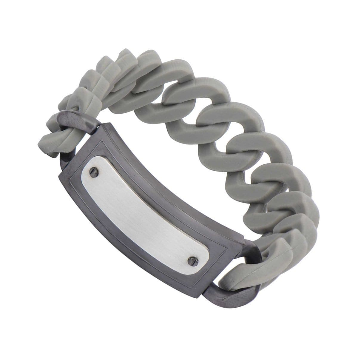 INOX JEWELRY Bracelets Gray and Silver Tone Stainless Steel on Large Gray Silicone Curb ID Tag Bracelet BRRARB19GY