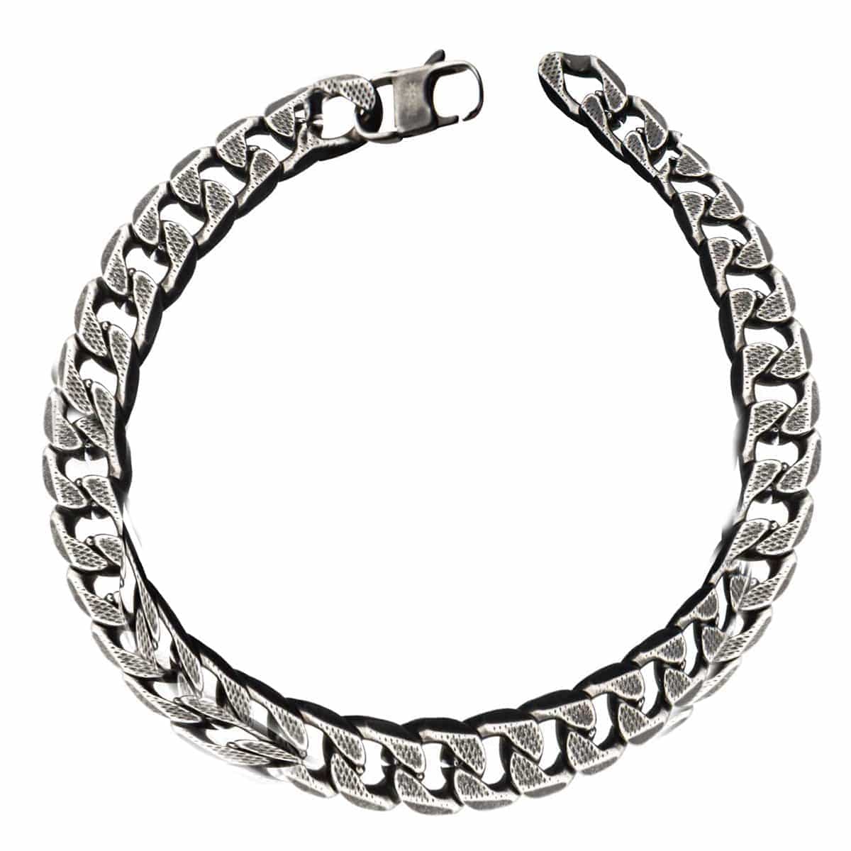INOX JEWELRY Bracelets Gunmetal Silver Tone Stainless Steel 11mm Curb Chain Bracelet BRAT03411-85
