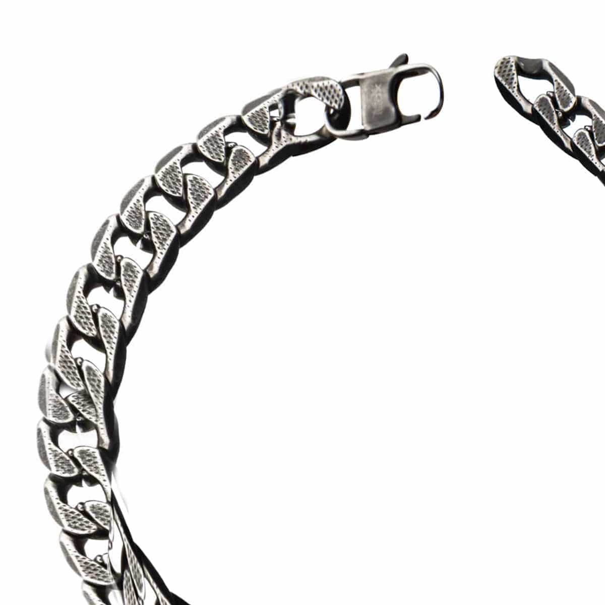 INOX JEWELRY Bracelets Gunmetal Silver Tone Stainless Steel 11mm Curb Chain Bracelet BRAT03411-85