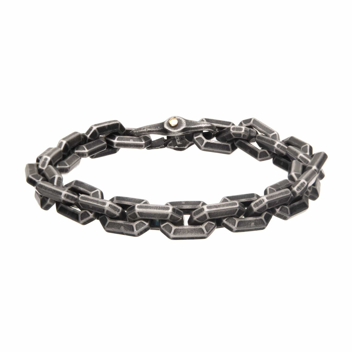 INOX JEWELRY Bracelets Gunmetal Silver Tone Stainless Steel Antique Finish Cortes Collection Squared Chain Link Bracelet BR181162
