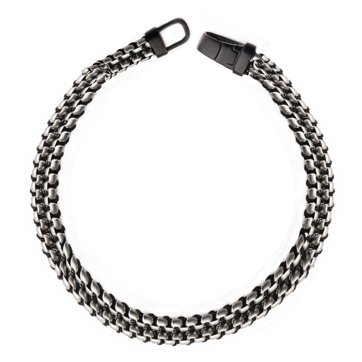 INOX JEWELRY Bracelets Gunmetal Silver Tone Stainless Steel Interlinked Box Chain Bracelet BR1471703S