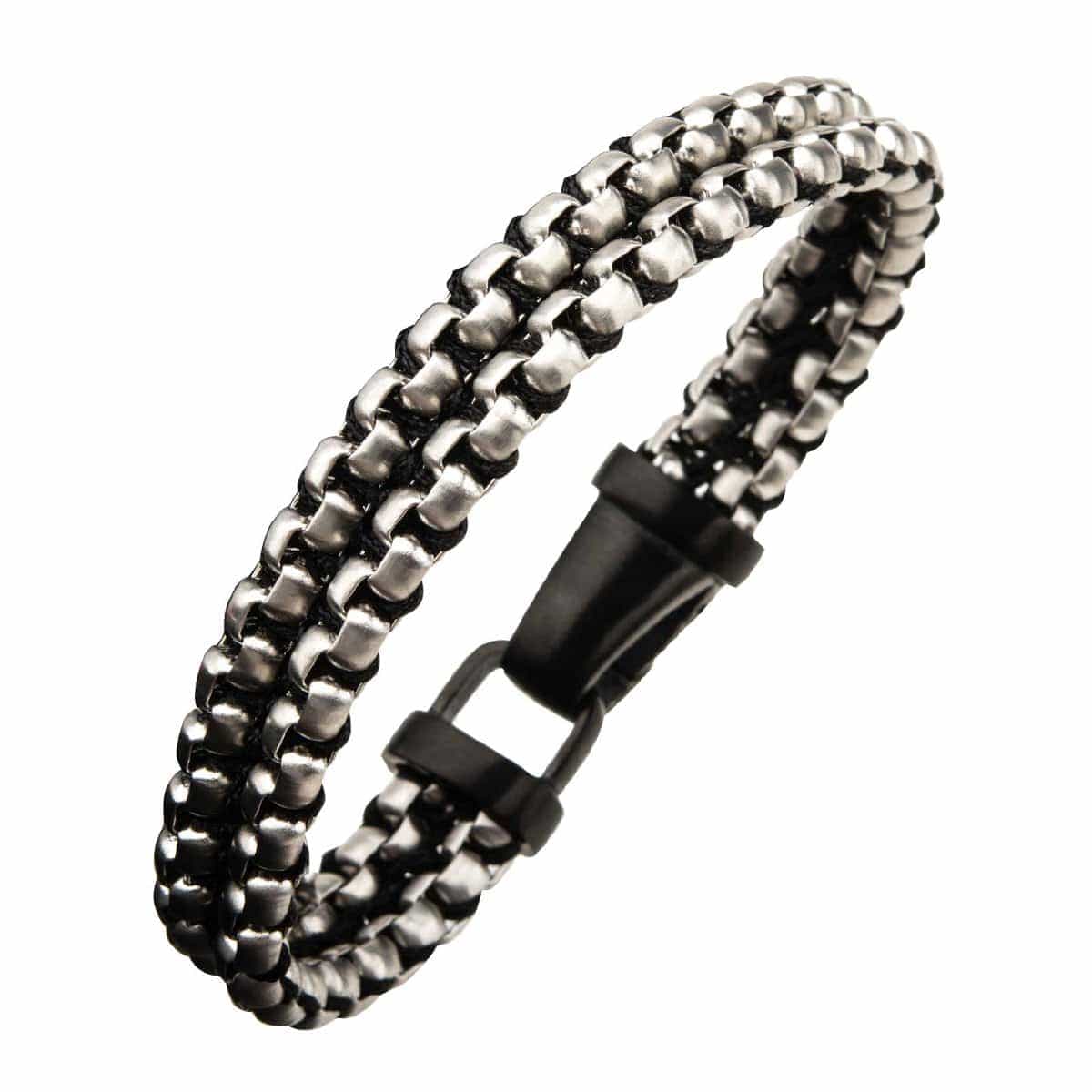 INOX JEWELRY Bracelets Gunmetal Silver Tone Stainless Steel Interlinked Box Chain Bracelet BR1471703S