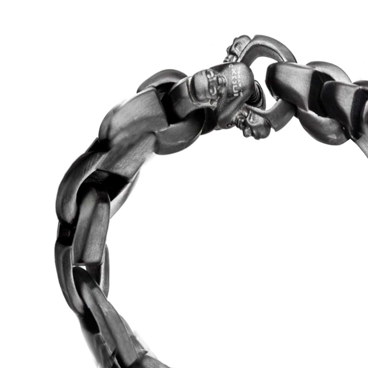 INOX JEWELRY Bracelets Gunmetal Silver Tone Stainless Steel Matte Finish Skull Clasp Detail Bracelet BRLT010MG