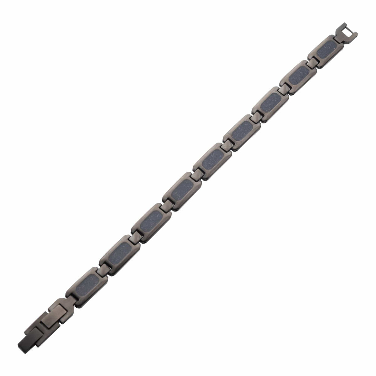 INOX JEWELRY Bracelets Gunmetal Silver Tone Stainless Steel Matte Finish with Genuine Blue Sandstone Inlay Link Bracelet BR101GM