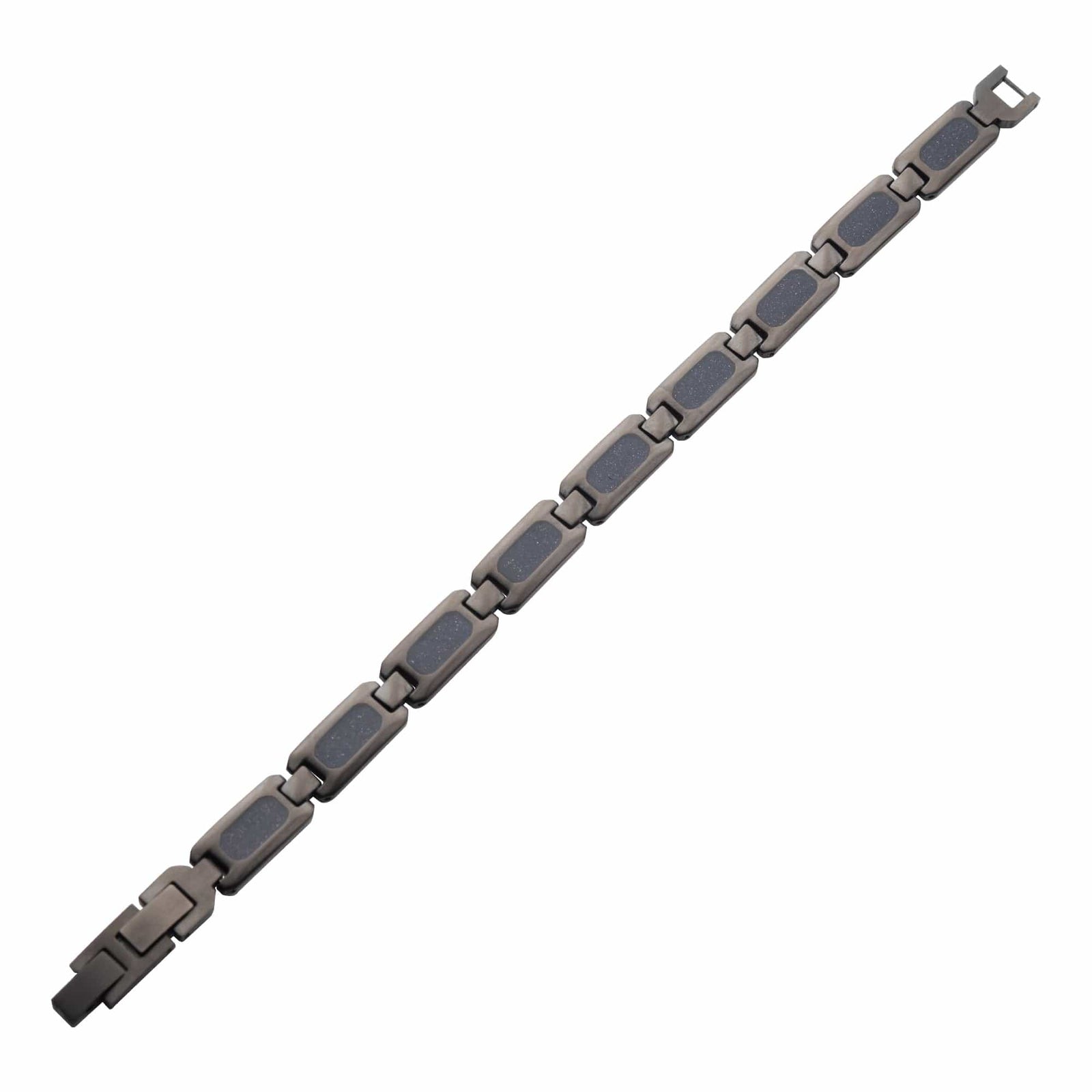 INOX JEWELRY Bracelets Gunmetal Silver Tone Stainless Steel Matte Finish with Genuine Blue Sandstone Inlay Link Bracelet BR101GM