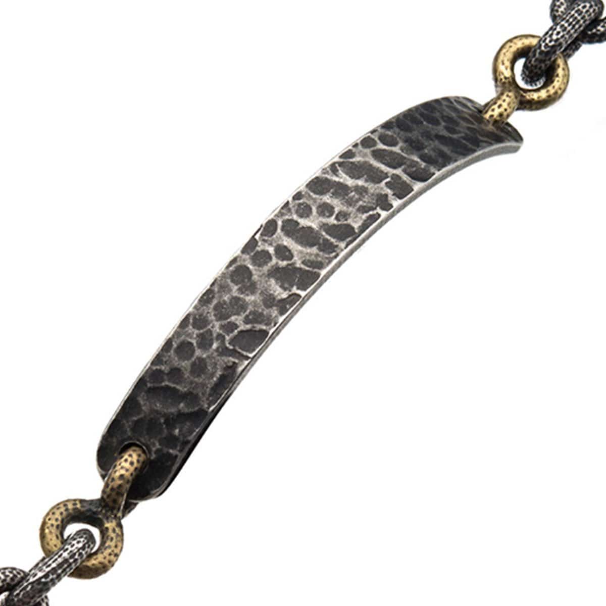 INOX JEWELRY Bracelets Gunmetal Silver Tone Stainless Steel Oxidized Finish Distressed Mariner ID Tag Bracelet BR22158