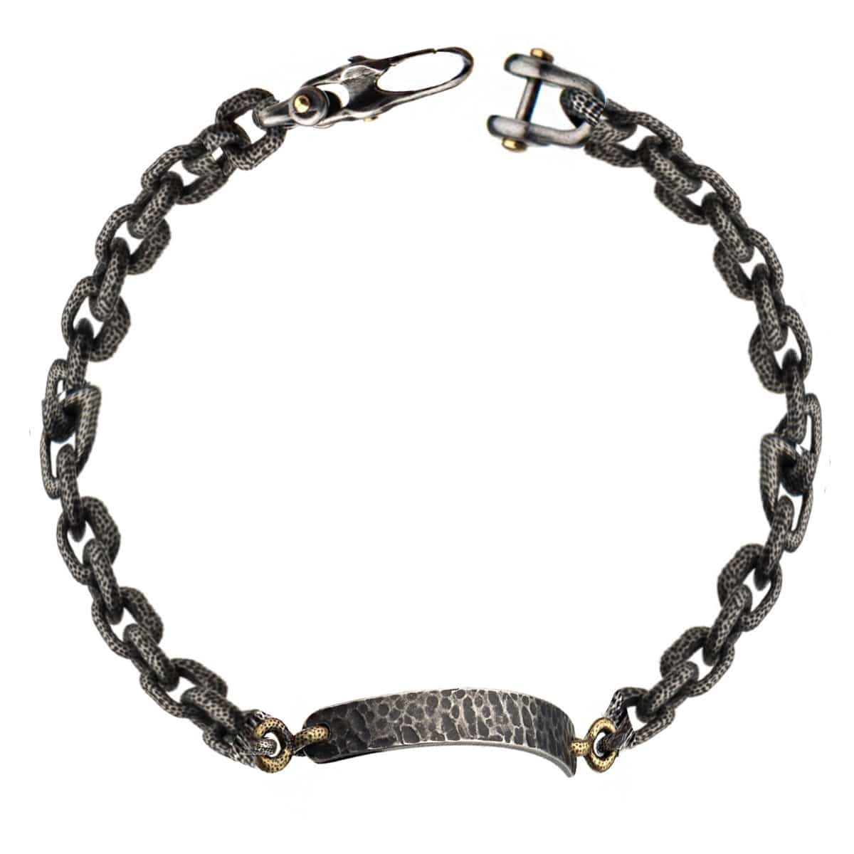 INOX JEWELRY Bracelets Gunmetal Silver Tone Stainless Steel Oxidized Finish Distressed Mariner ID Tag Bracelet BR22158