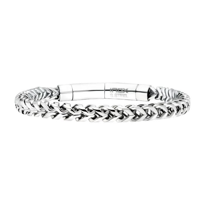 INOX JEWELRY Bracelets High Polished Finish Silver Tone Stainless Steel Franco Chain Bracelet BR209S