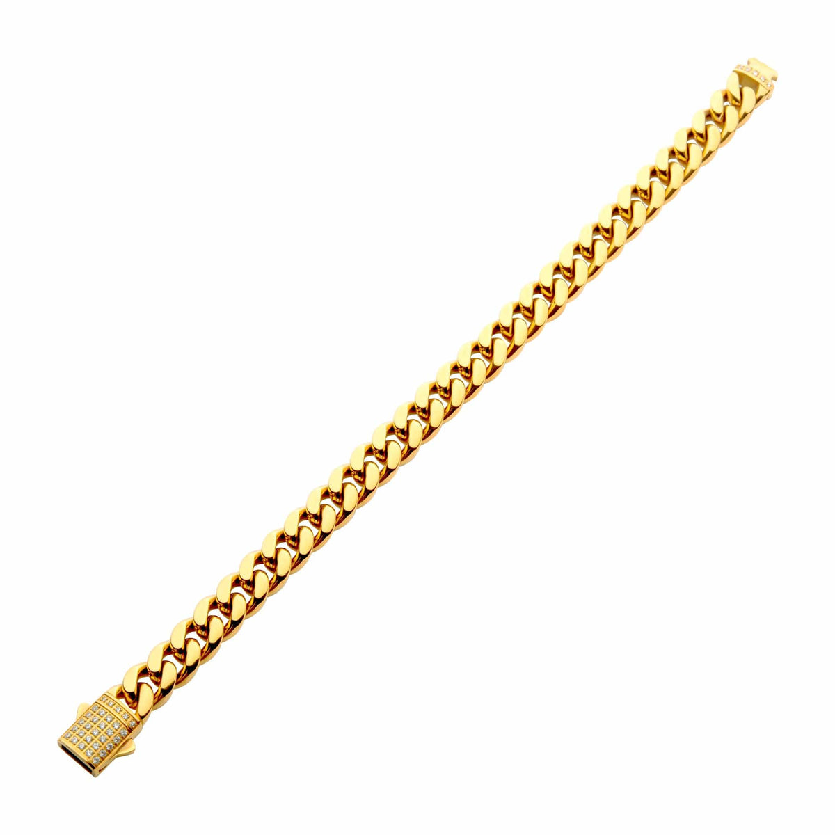 INOX JEWELRY Bracelets Lab Grown Diamond 18K Gold Ion Plated Stainless Steel 10mm Miami Cuban Chain Bracelet with Double Tab Box Clasp