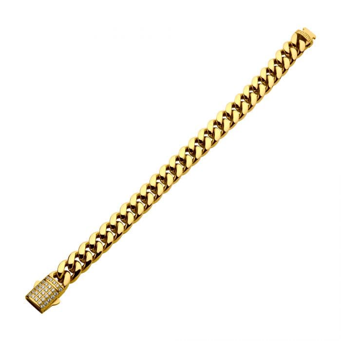 INOX JEWELRY Bracelets Lab Grown Diamond 18K Gold Ion Plated Stainless Steel 12mm Miami Cuban Chain Bracelet with Double Tab Box Clasp