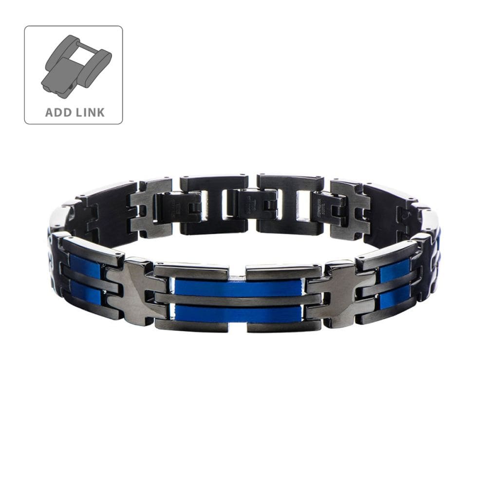 INOX JEWELRY Bracelets Matte Black &amp; Blue IP Link Bracelet BR17834