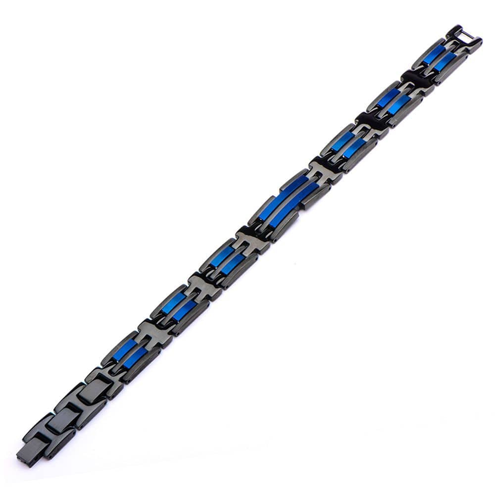 INOX JEWELRY Bracelets Matte Black & Blue IP Link Bracelet BR17834