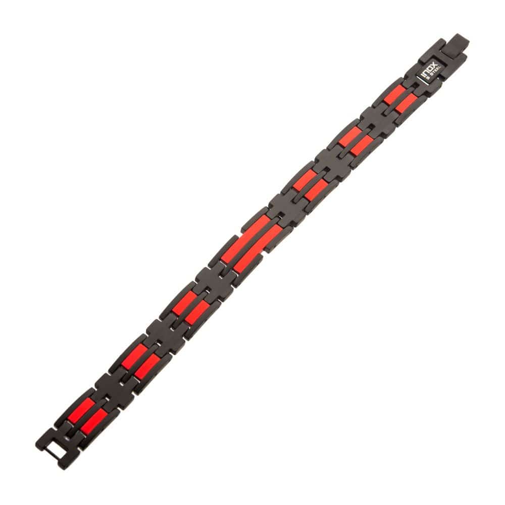 INOX JEWELRY Bracelets Matte Black & Red IP Dante Link Bracelet 810039210383
