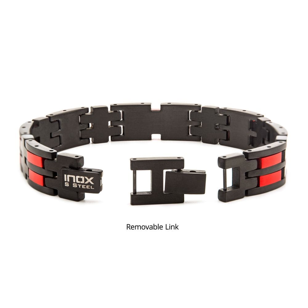 INOX JEWELRY Bracelets Matte Black & Red IP Dante Link Bracelet 810039210383