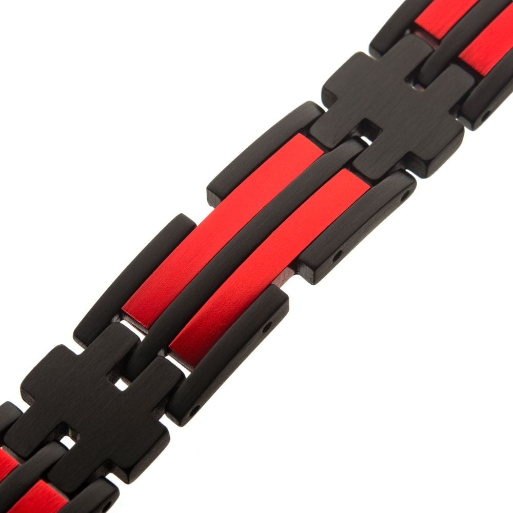 INOX JEWELRY Bracelets Matte Black & Red IP Dante Link Bracelet 810039210383
