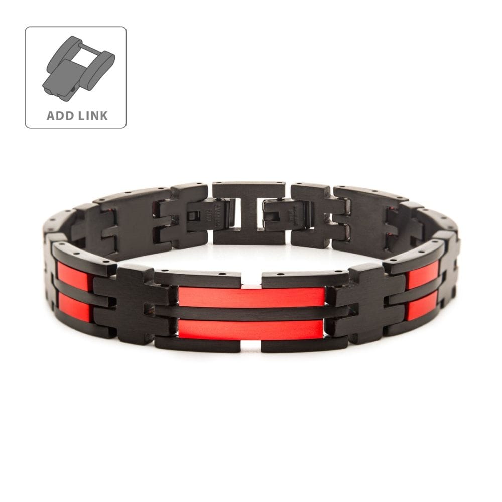 INOX JEWELRY Bracelets Matte Black & Red IP Dante Link Bracelet 810039210383