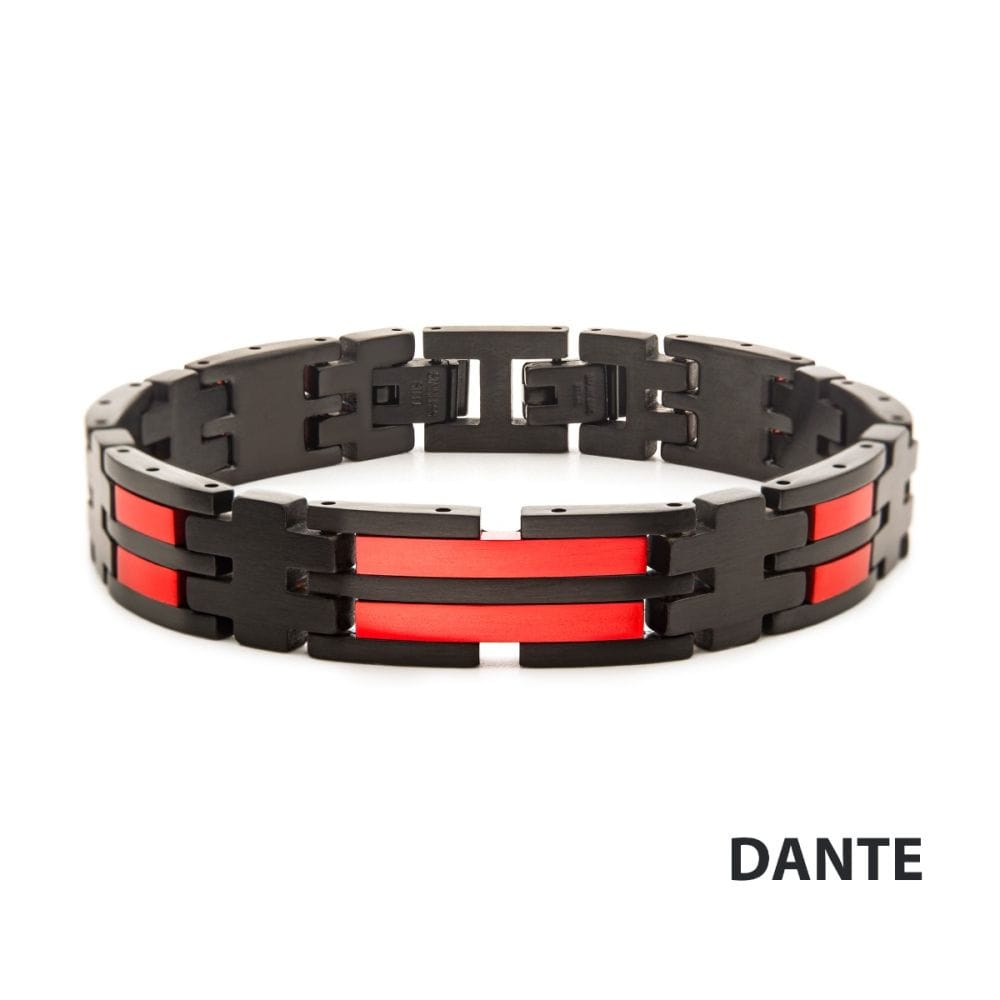 INOX JEWELRY Bracelets Matte Black & Red IP Dante Link Bracelet 810039210383