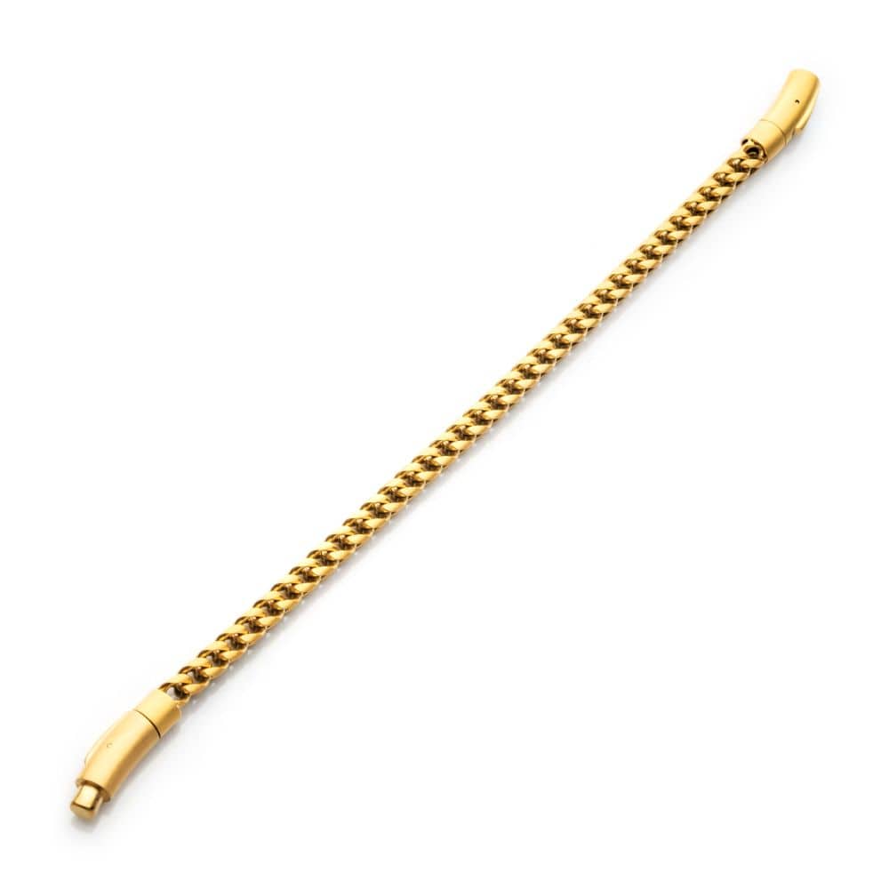 INOX JEWELRY Bracelets Matte Finish 18Kt Gold IP Stainless Steel Franco Chain Bracelet BR209MG