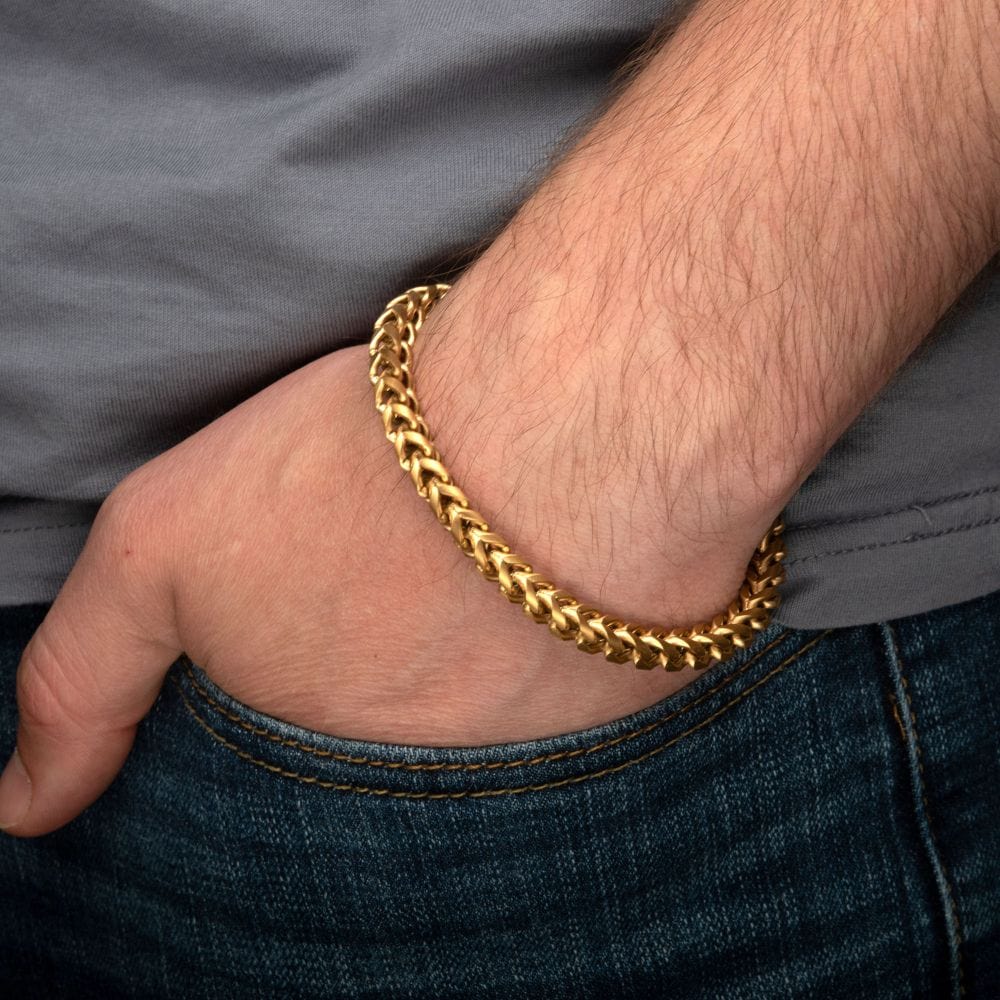 INOX JEWELRY Bracelets Matte Finish 18Kt Gold IP Stainless Steel Franco Chain Bracelet BR209MG