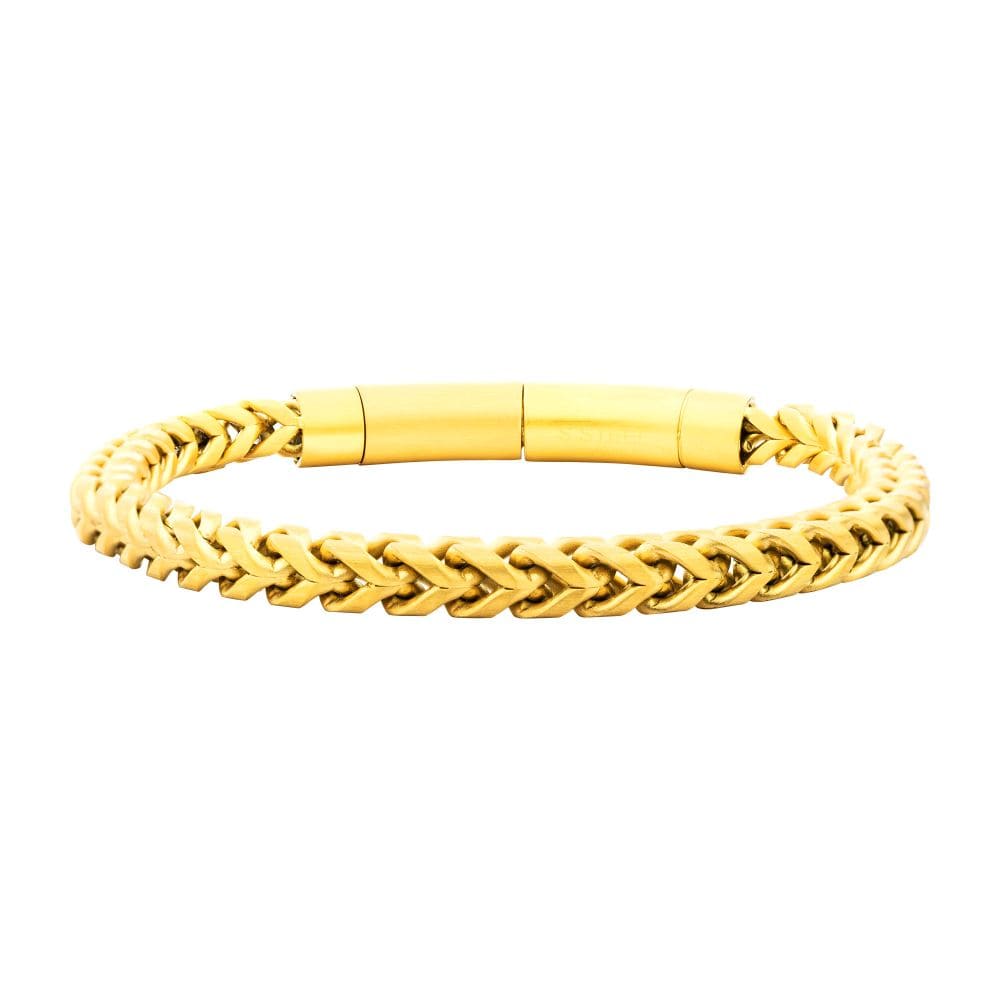 INOX JEWELRY Bracelets Matte Finish 18Kt Gold IP Stainless Steel Franco Chain Bracelet BR209MG