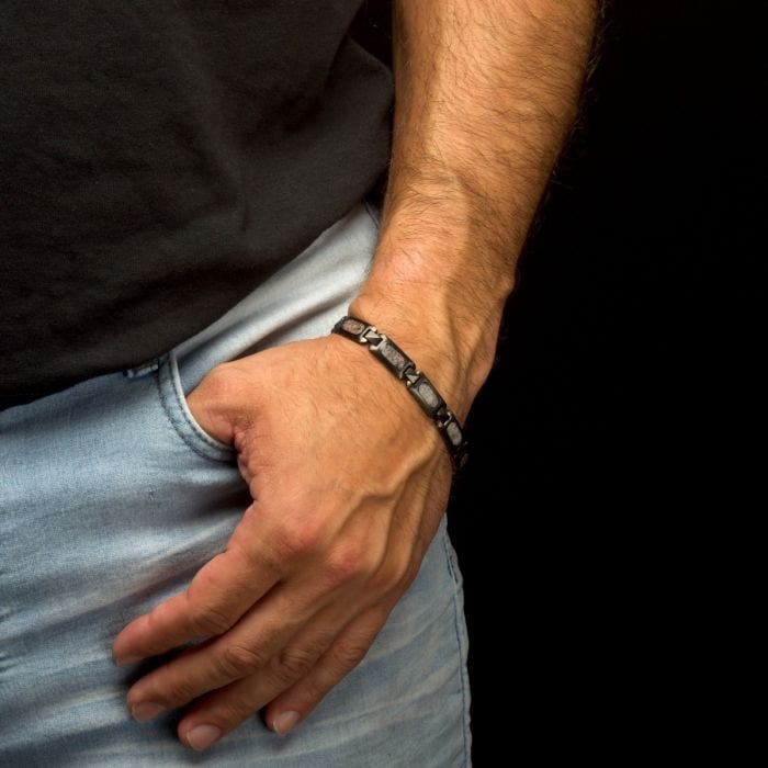 INOX JEWELRY Bracelets Matte Finish Gunmetal Silver Tone Stainless Steel Deer Antler Inlay Link Bracelet BR099GM