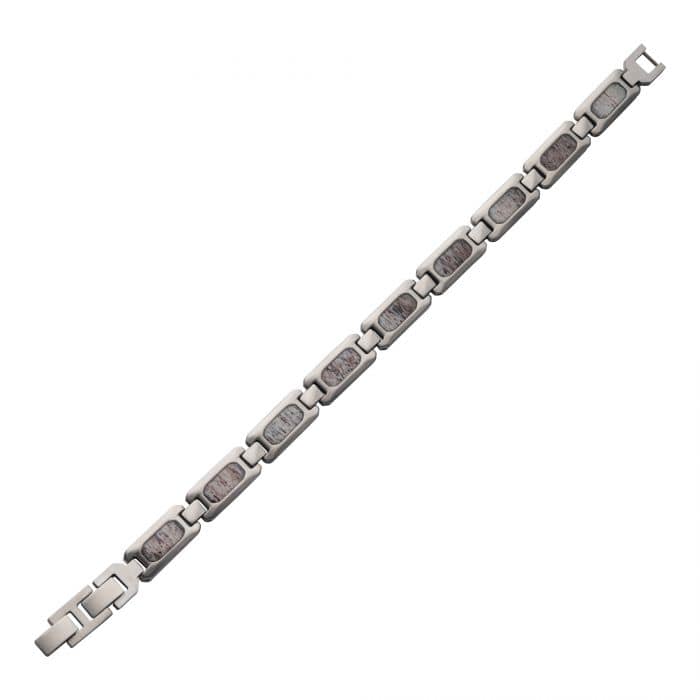 INOX JEWELRY Bracelets Matte Finish Silver Tone Stainless Steel Deer Antler Inlay Link Bracelet BR099