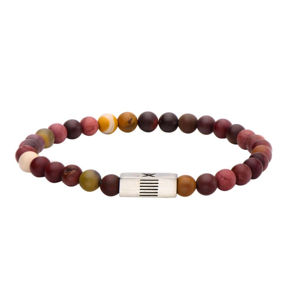 INOX JEWELRY Bracelets Mookaite Gemstone Stretch Bracelet with Steel Accent BREL01