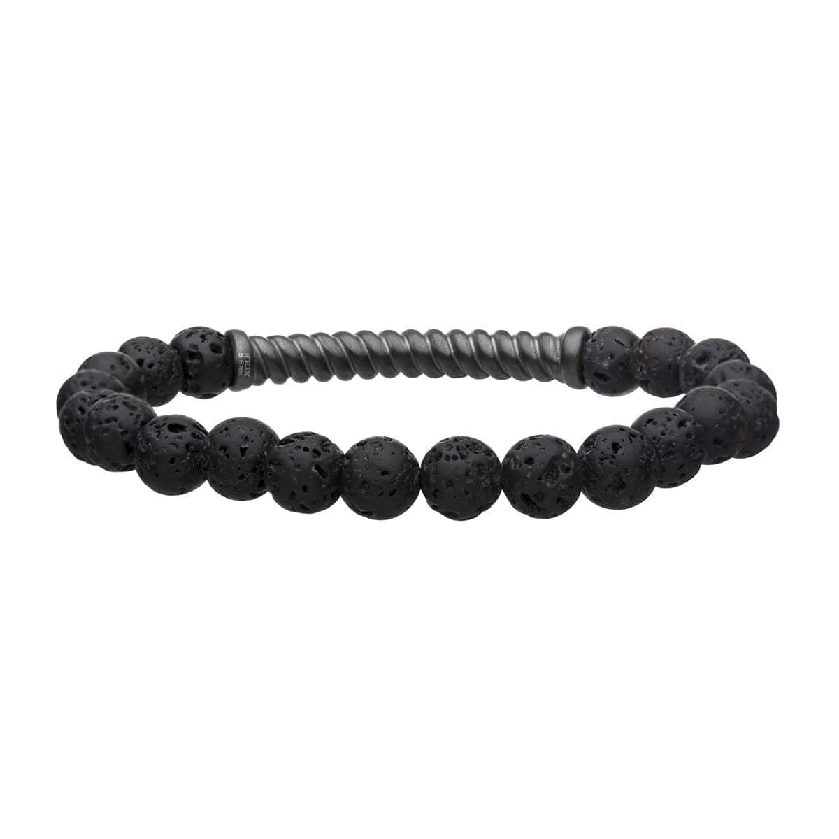 INOX JEWELRY Bracelets Oxidized Finish Gunmetal Silver Tone Stainless Steel with Black Molten Lava Bead Twist Plate Stretch Bracelet BR30073GN