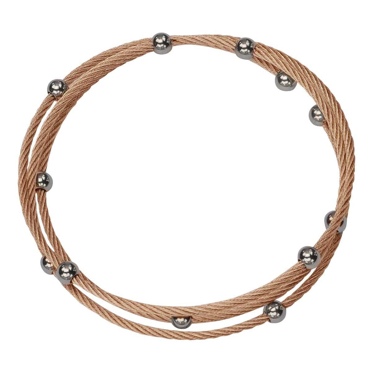 INOX JEWELRY Bracelets Rose and Silver Tone Stainless Steel Cable and Bead Wrap Kadaa BR10692RG