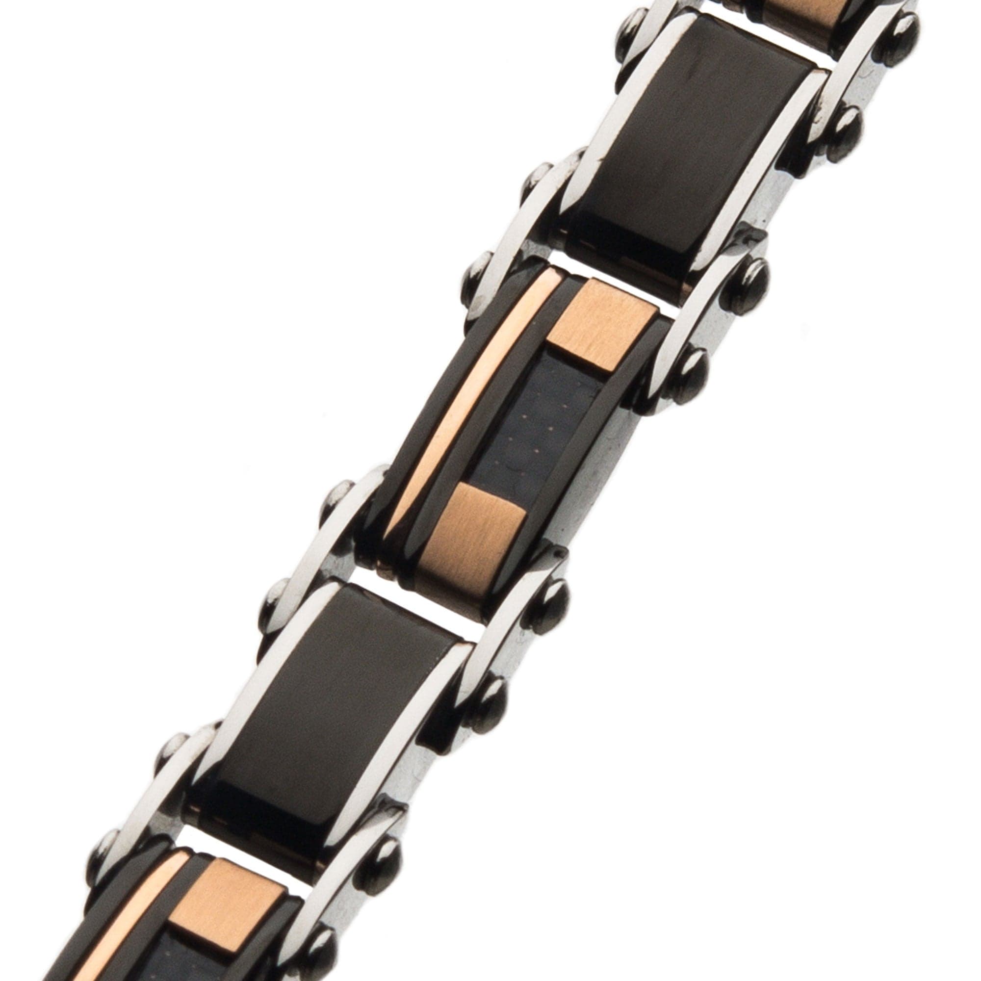INOX JEWELRY Bracelets Rose, Black and Silver Tone Stainless Steel Matte Finish Reversible Link Bracelet BRDDS14RG