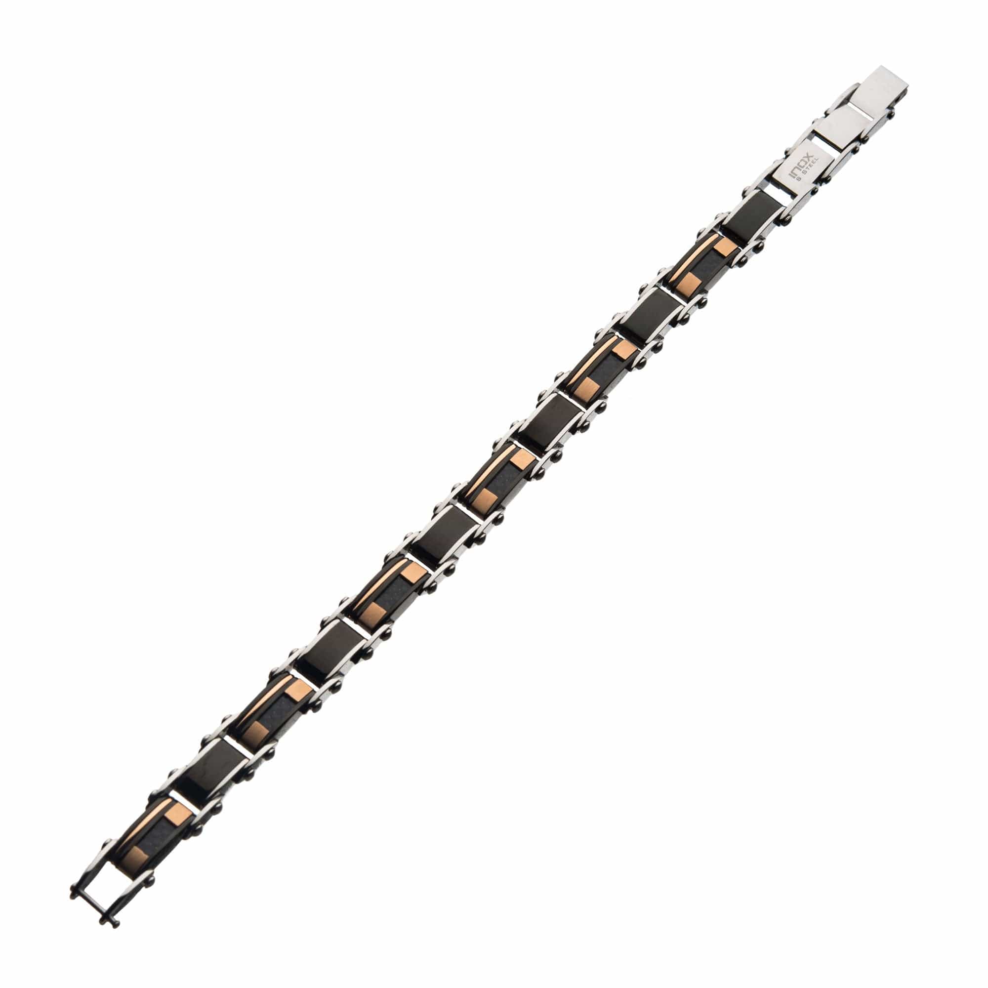 INOX JEWELRY Bracelets Rose, Black and Silver Tone Stainless Steel Matte Finish Reversible Link Bracelet BRDDS14RG