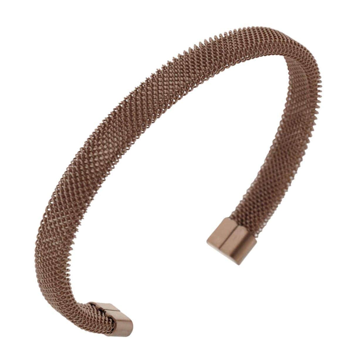 INOX JEWELRY Bracelets Rose Tone Stainless Steel Mesh Cuff Kadaa BR2473C