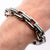 INOX JEWELRY Bracelets Silver Stainless Steel Large Square Link Black CZ Bracelet BR18348