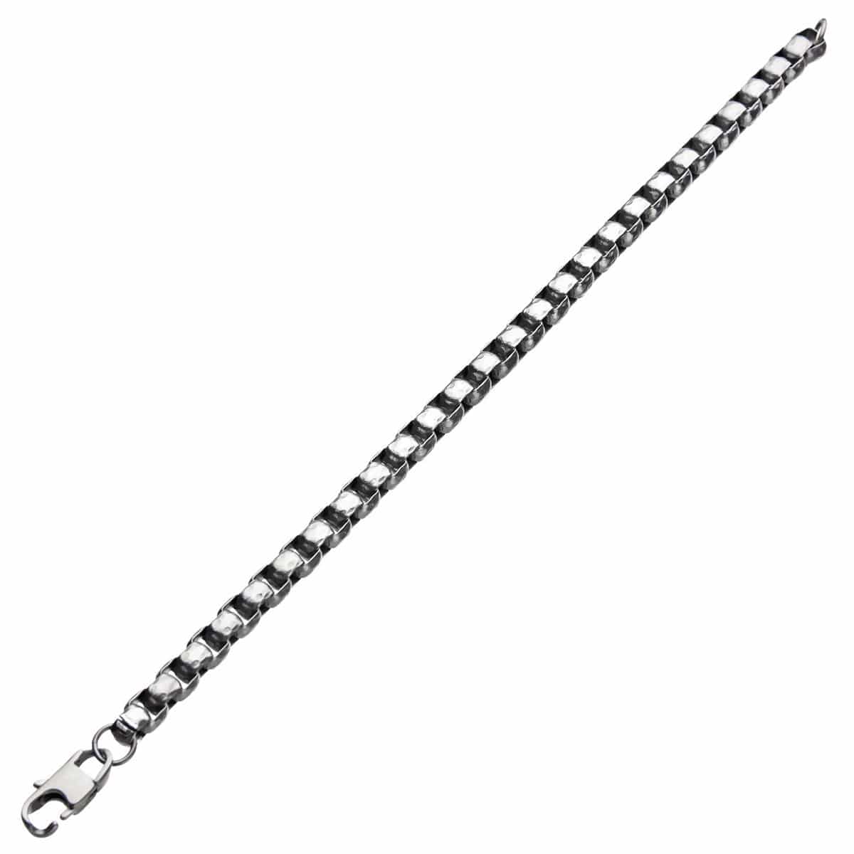 INOX JEWELRY Bracelets Silver Tone Stainless Steel 6.5mm Hammered Bold Box Chain Bracelet BR27849