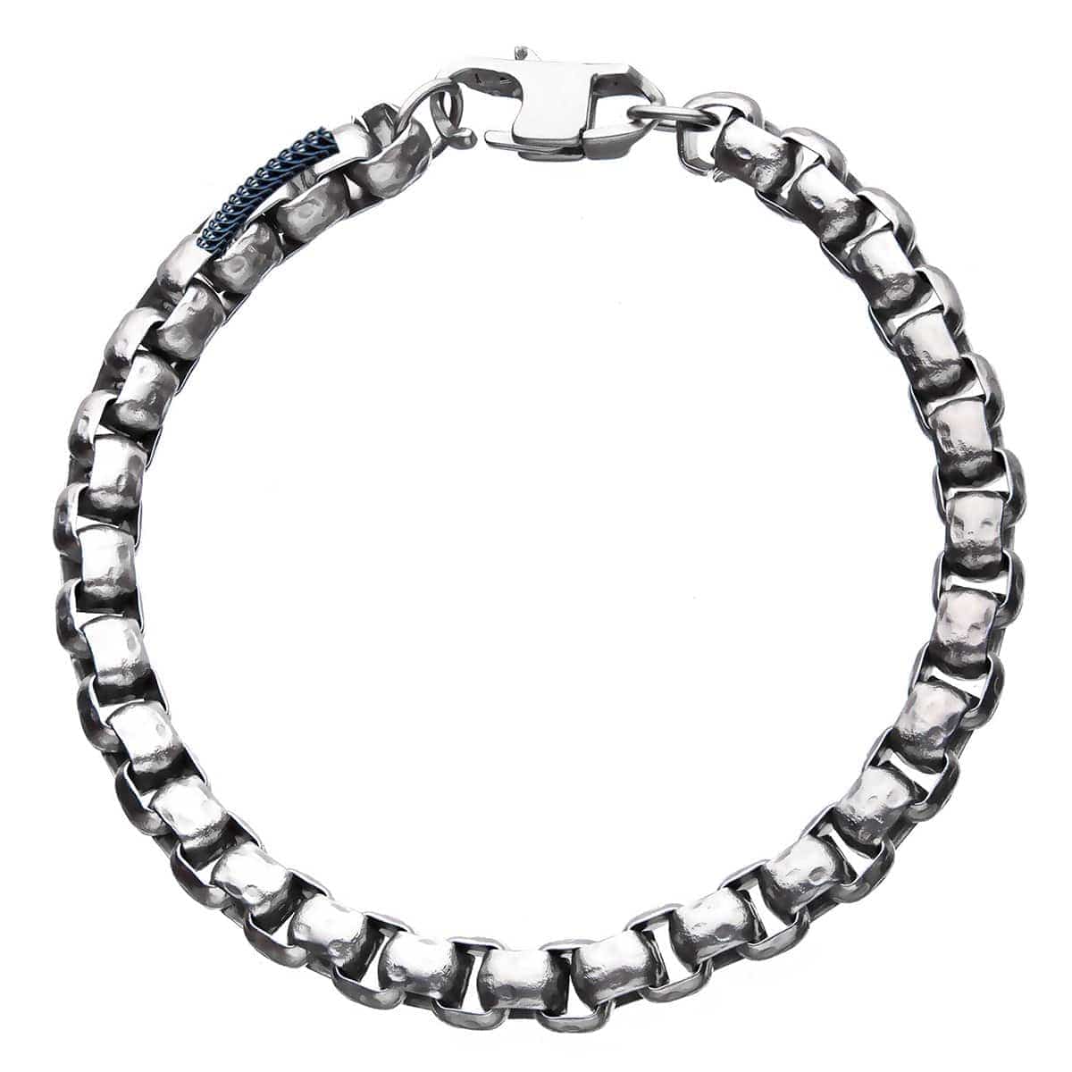 INOX JEWELRY Bracelets Silver Tone Stainless Steel 6.5mm Hammered Bold Box Chain Bracelet BR27849