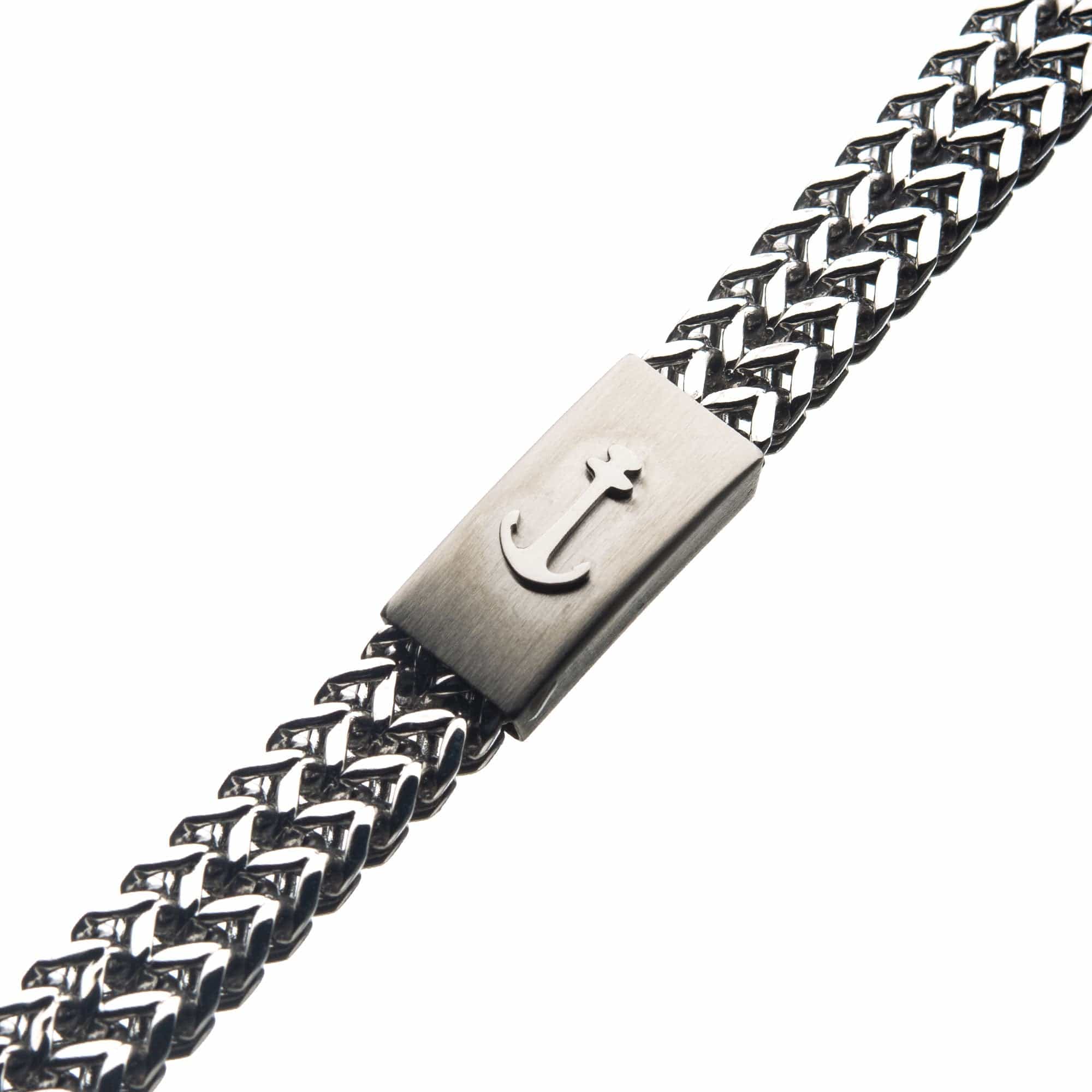 INOX JEWELRY Bracelets Silver Tone Stainless Steel Anchor Design Double Franco Chain Link Bracelet BR35189