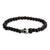 INOX JEWELRY Bracelets Silver Tone Stainless Steel and Black Carbon Fiber Bead Skull Bracelet BRL0735