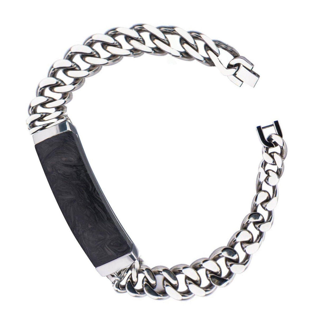 INOX JEWELRY Bracelets Silver Tone Stainless Steel and Black Carbon Graphite ID Bracelet BRCF0017