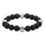 INOX JEWELRY Bracelets Silver Tone Stainless Steel and Black Lava Satin Stretch Bracelet BR5140