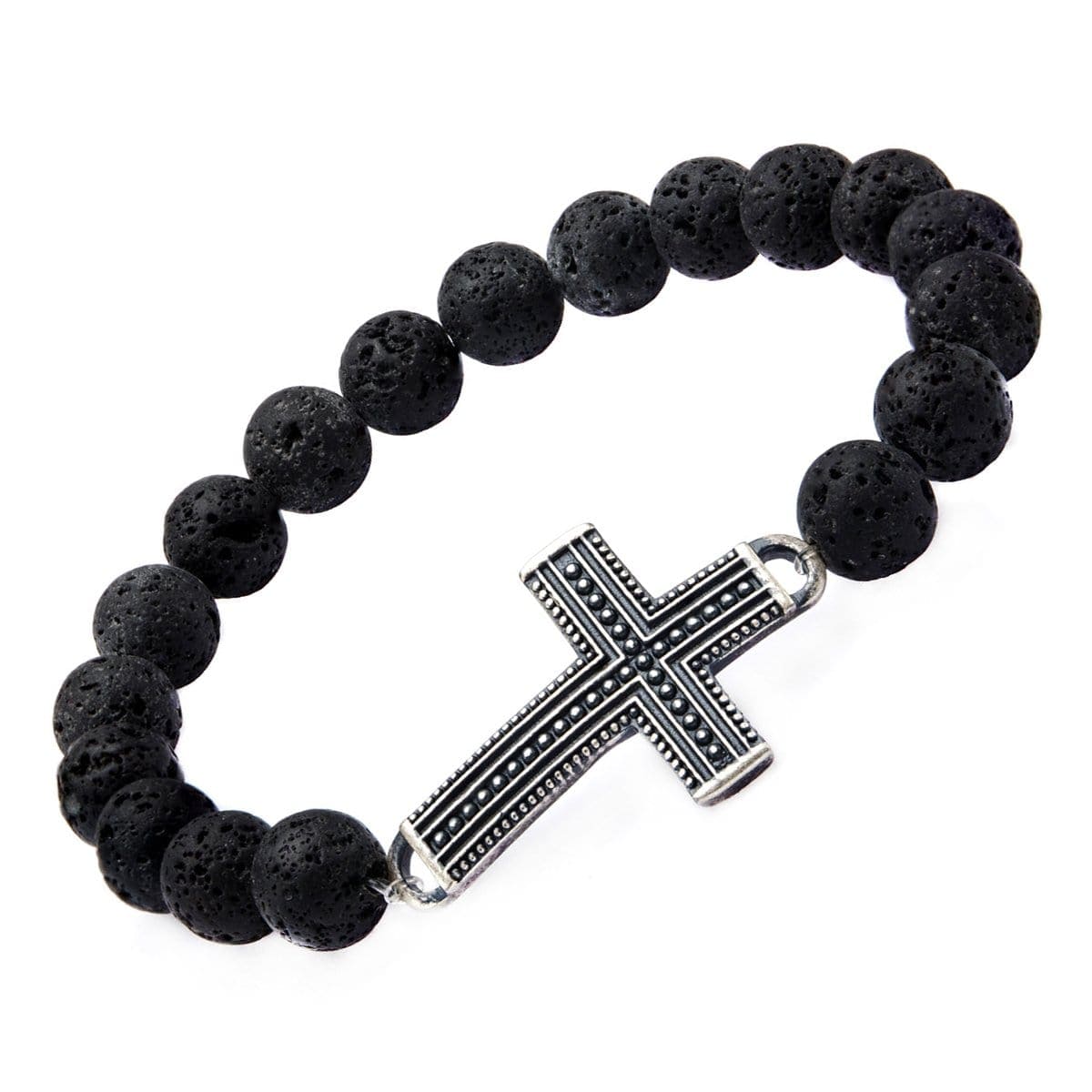 INOX 316l Stainless Steel high quality Black Agate 9 inch Cross Religious Bracelet MENS