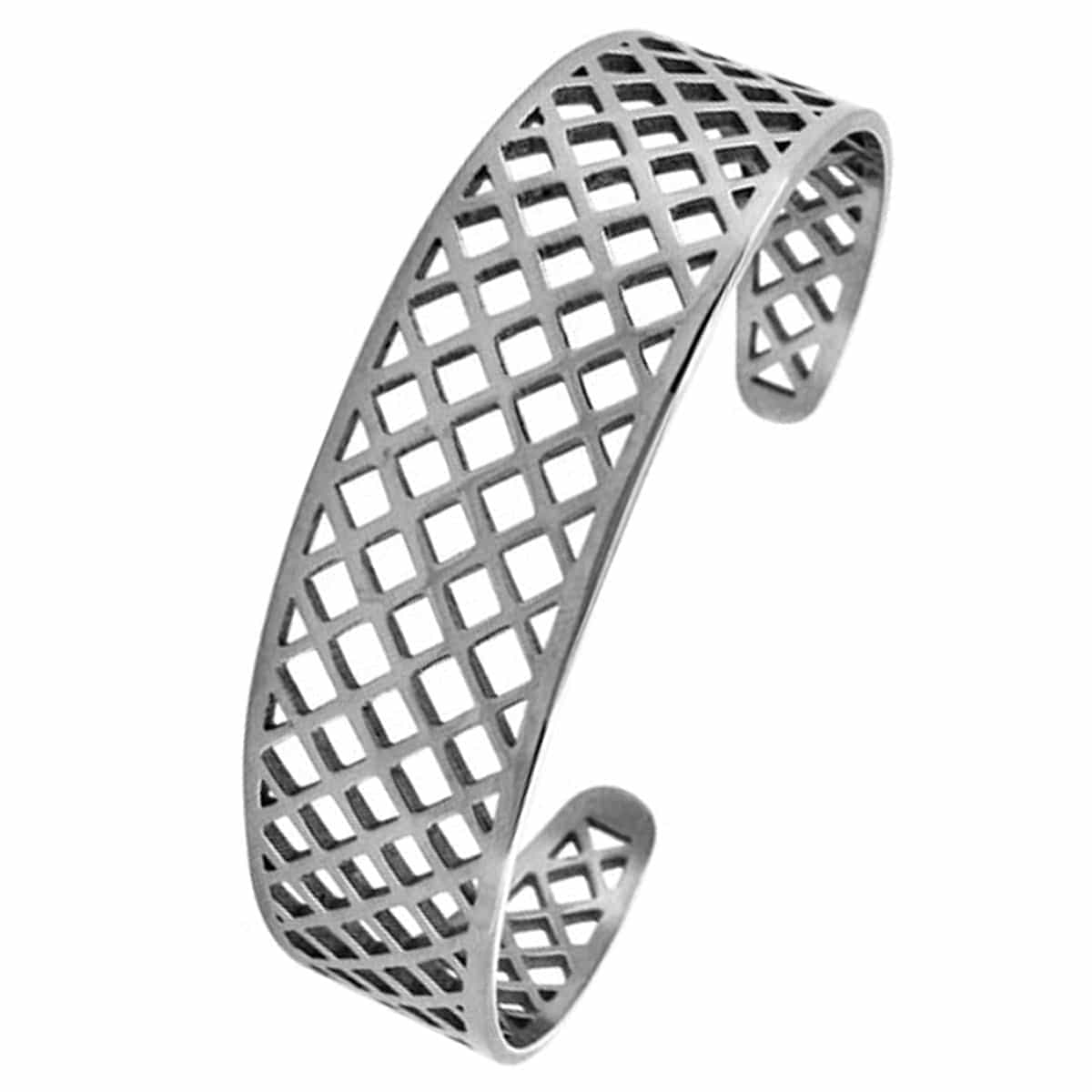 INOX JEWELRY Bracelets Silver Tone Stainless Steel Basket Weave Cut-Out Cuff Kadaa BR3097