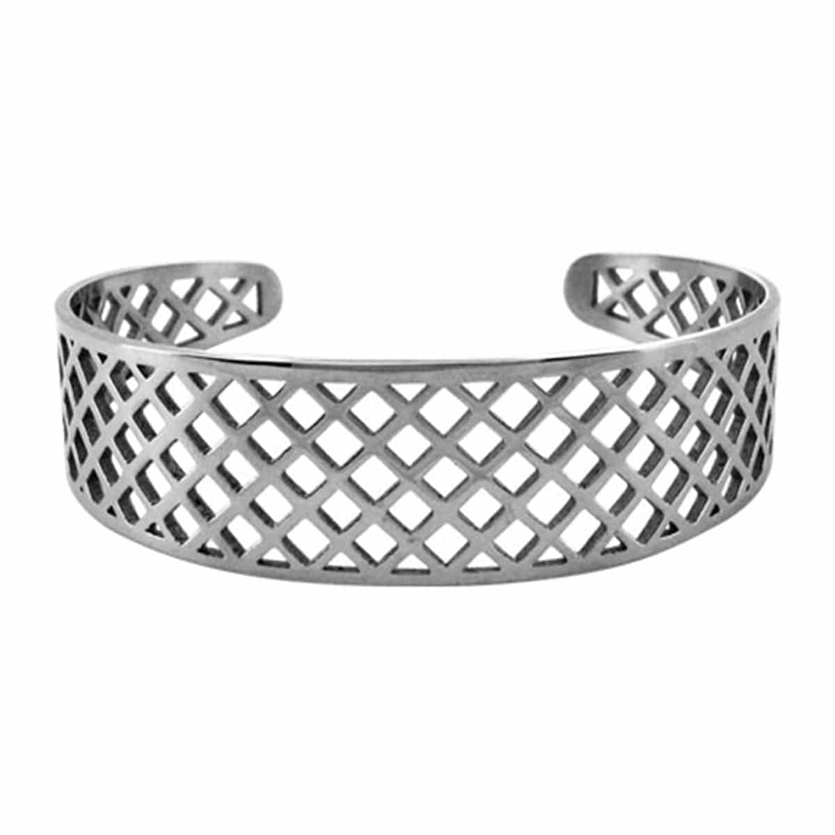 INOX JEWELRY Bracelets Silver Tone Stainless Steel Basket Weave Cut-Out Cuff Kadaa BR3097