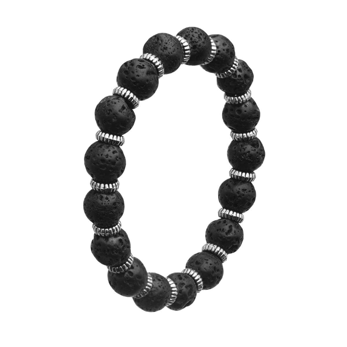 INOX JEWELRY Bracelets Silver Tone Stainless Steel Black Molten Lava Bead Bracelet BR136