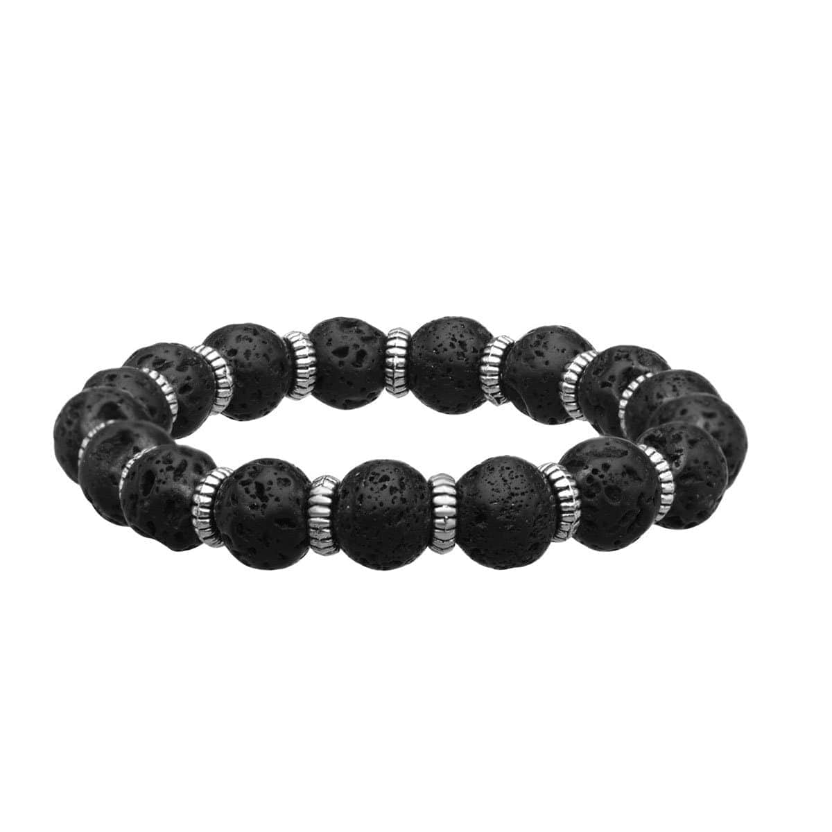 INOX JEWELRY Bracelets Silver Tone Stainless Steel Black Molten Lava Bead Bracelet BR136