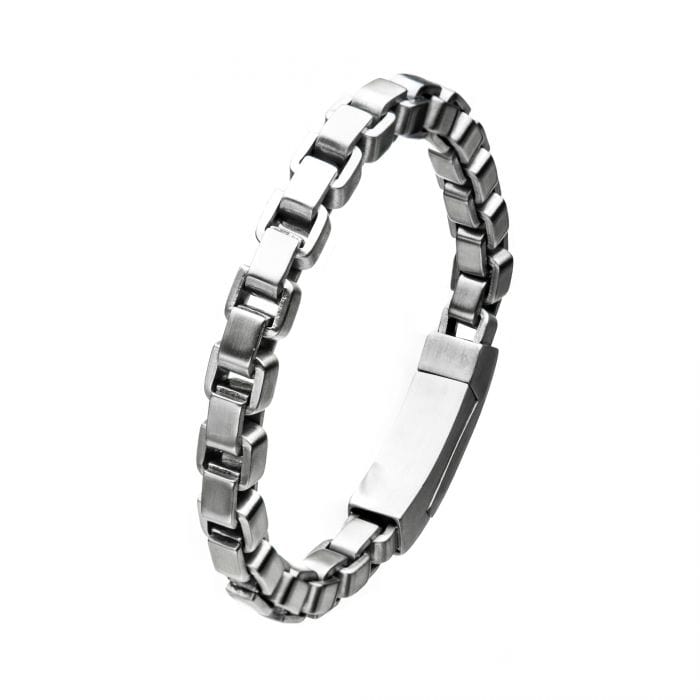 INOX JEWELRY Bracelets Silver Tone Stainless Steel Bold Box Bracelet BRLT007L