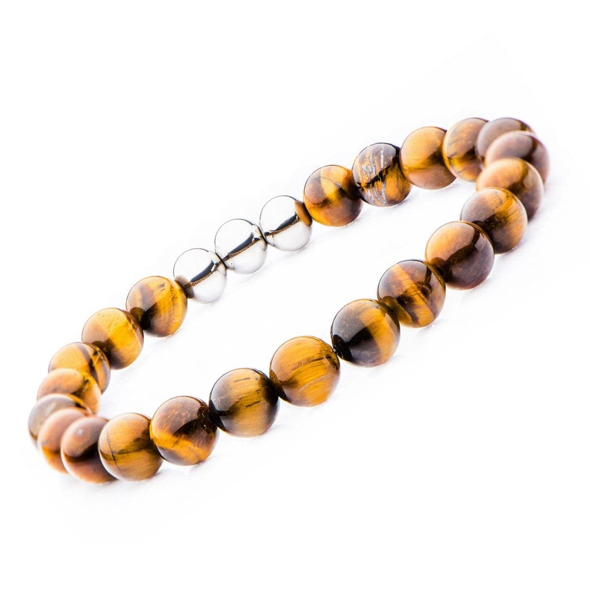 INOX JEWELRY Bracelets Silver Tone Stainless Steel & Brown Tiger's Eye 8mm Bead Expandable Bracelet BRR4113